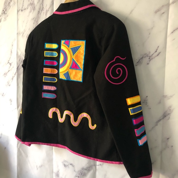 VINTAGE INDIGO MOON RETRO FUNKY EMBROIDERED BLAZER JACKET - Picture 9 of 11